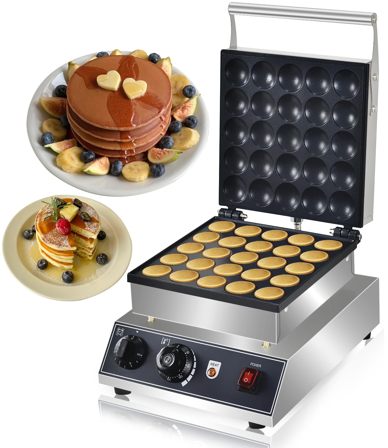 Mini Dutch Pancake Maker,25pcs Mini Pancake Maker Machine,1800W Commercial Electric Poffertjes Grill,Stainless Steel,Temp & Time Control,for Home Kitchen Restaurant,Snack,Desserts.