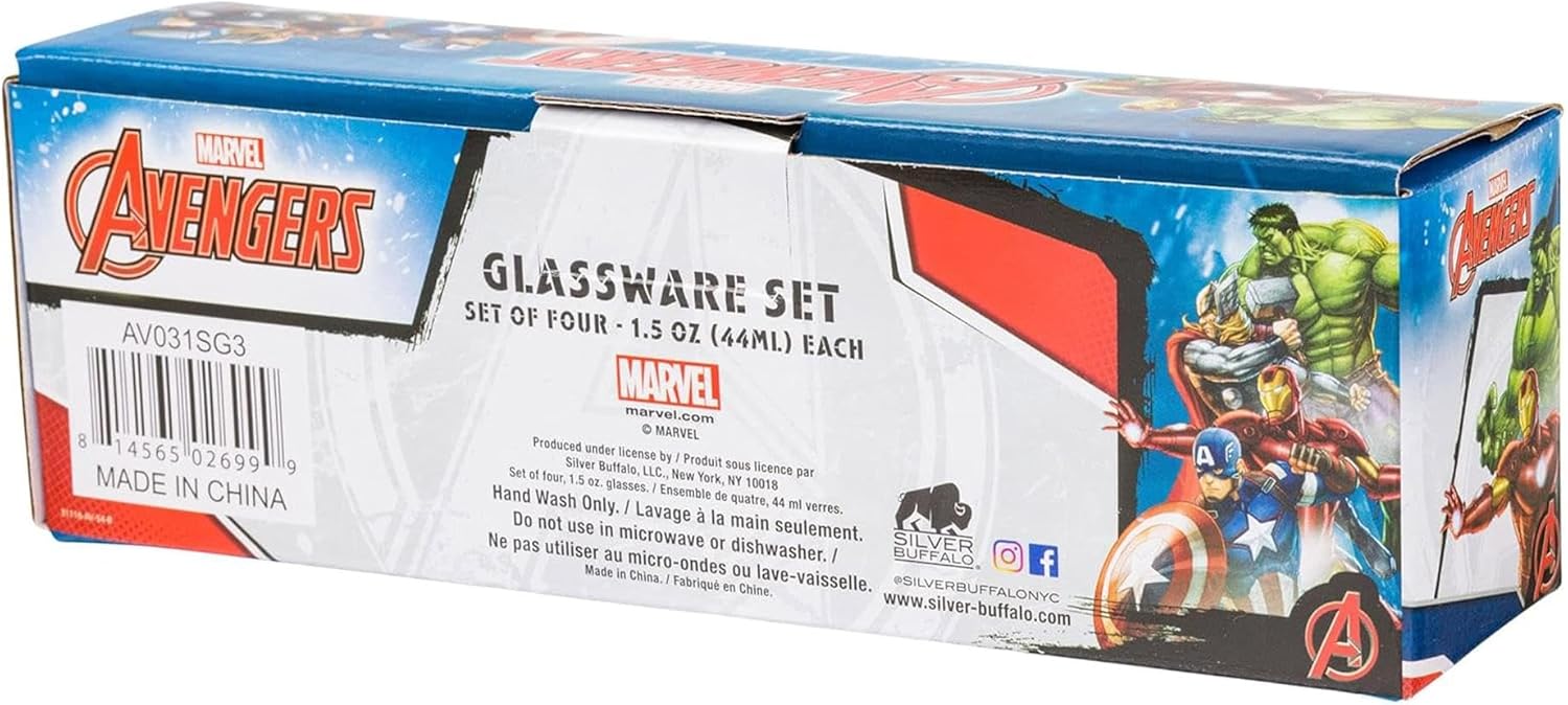 Silver Buffalo Marvel Avengers Featuring Captain America, Hulk, Iron Man, and Thor 4 Pack Mini Glasses, 1.5 Ounces - Image 9