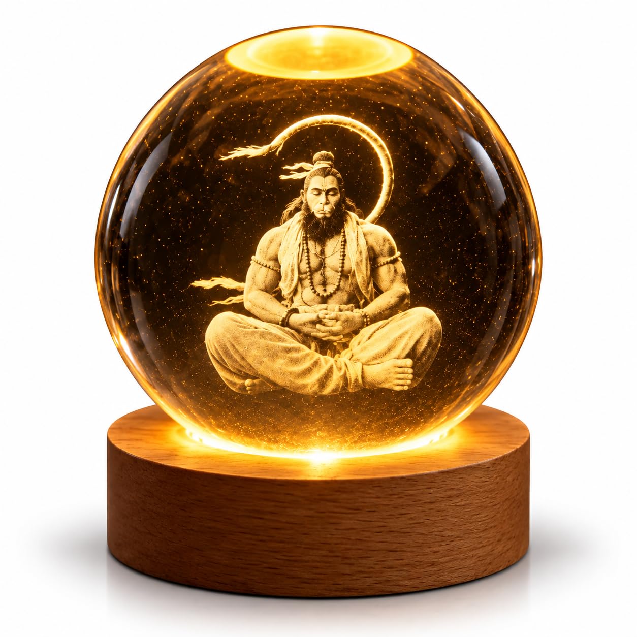 Meditating Hanuman Crystal Ball Lamp - USB LED -1