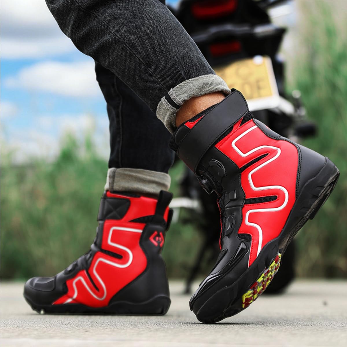 SDEQA Scarpe Moto Uomo Stivali Moto Protezioni Rinforzate