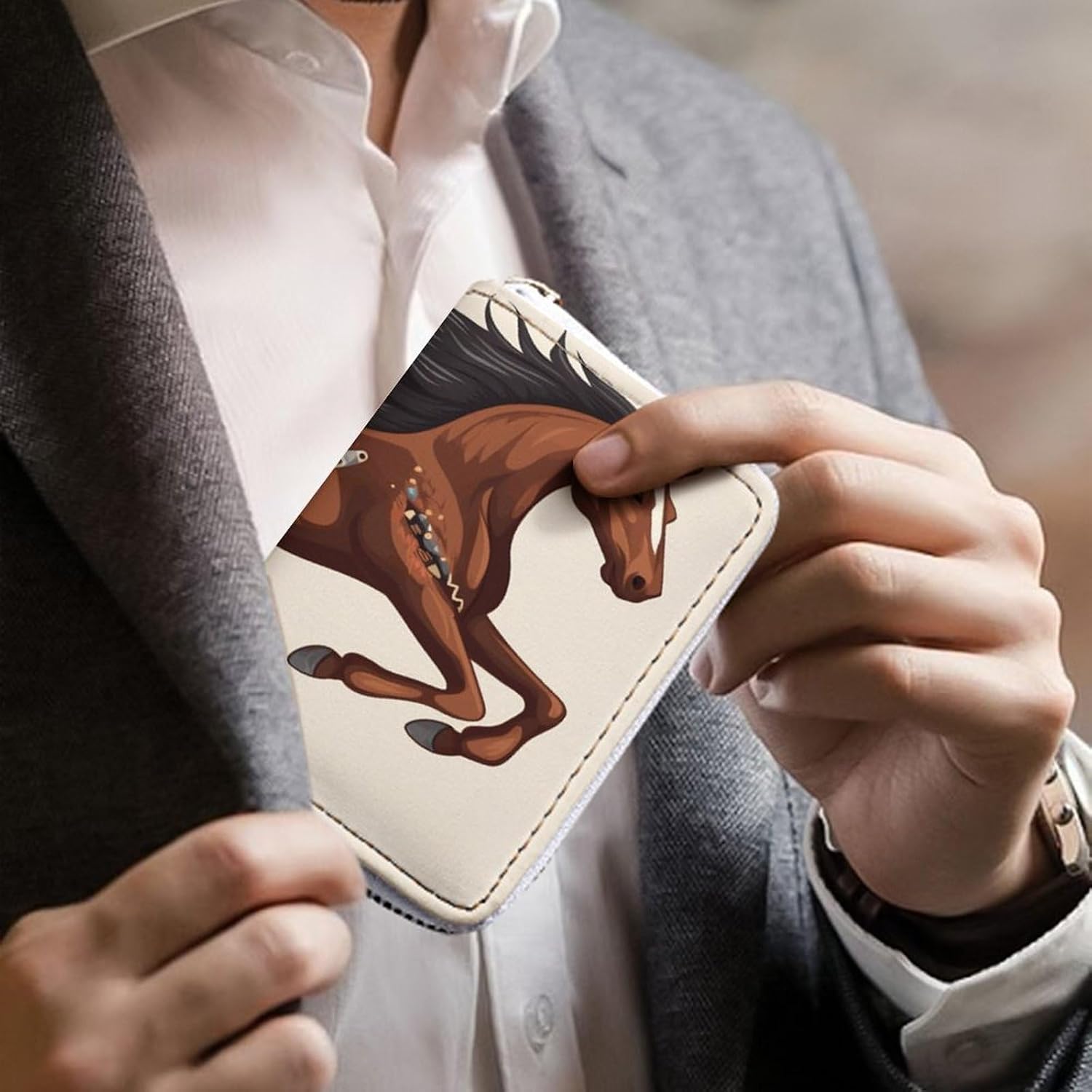 Brown Horse Card Holder RFID Blocking,Credit Card Wallet for Women And Men,Card Case Organizer Bag with Zipper