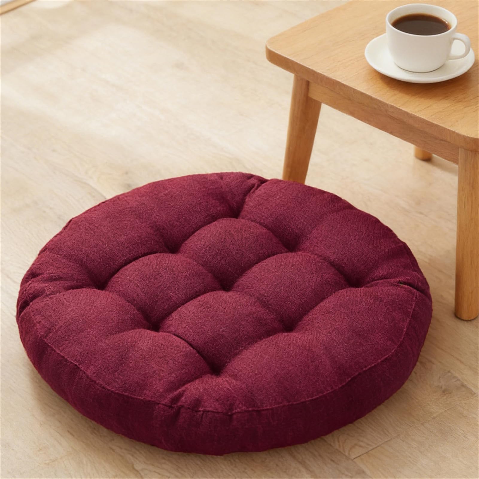 Coussin de sol rond rouge vin 55x55 cm pour yoga et méditation