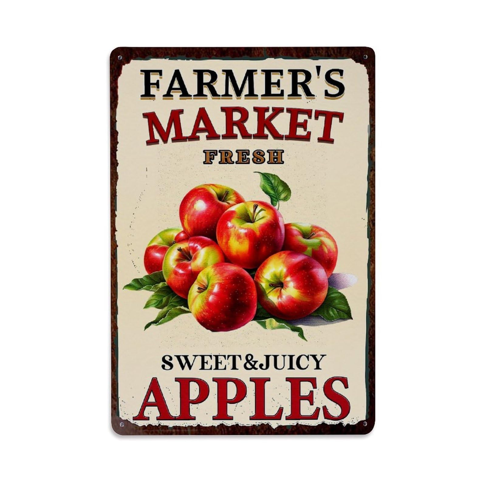 Farmer's Market Fresh Apples Sweet Juicy Retro Metal Tin Sign, Vintage Decor Art Poster for Bar, Home, Man Cave, Kitchen, Laundry Room Gift 8x12Inch