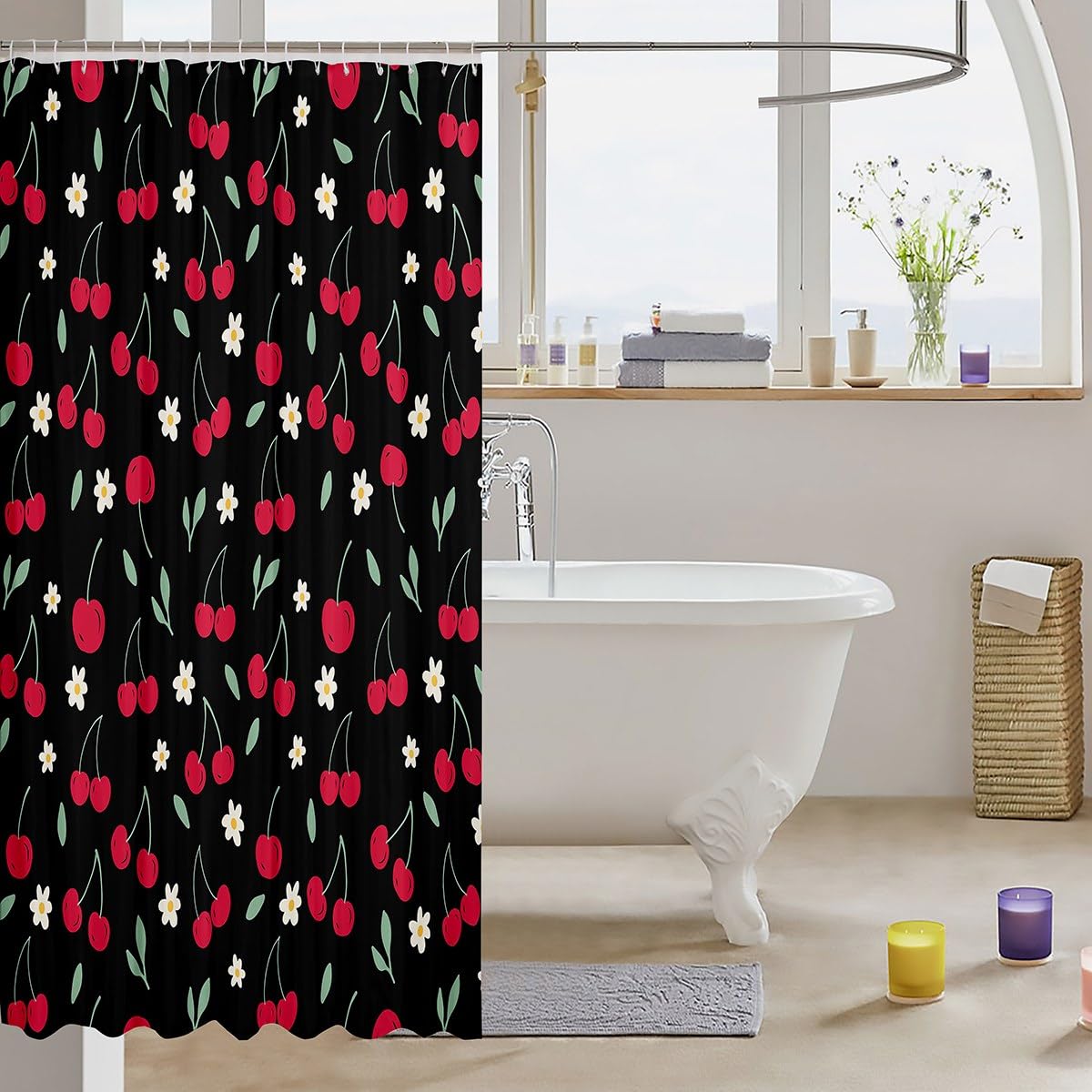 Cute Black Bow Shower Curtain Set For Kids Bathroom - Waterproof 72x72 Inch With Hooks - View #7