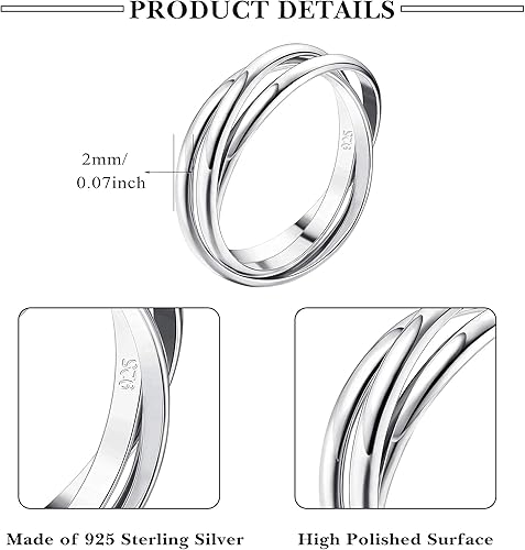 Miniatura 3 de Milacolato Anillos de plata de ley 925 para la ansiedad anillos para aliviar el estrés anillos para ansiedad para ansiedad lético floral hoja luna