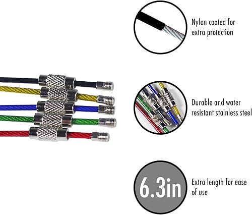 Miniatura 3 de Millennial Essentials Paquete de 20 llaveros de alambre de acero inoxidable recubiertos de nailon de colores de 0.079 in y 6.3 pulgadas para colgar