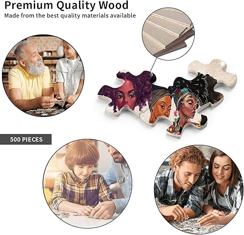 Miniatura 5 de Rompecabezas de madera de 500 piezas para adultos, rompecabezas de mujer negra afroamericana para adultos y niños, juego de ocio, juguete divertido,