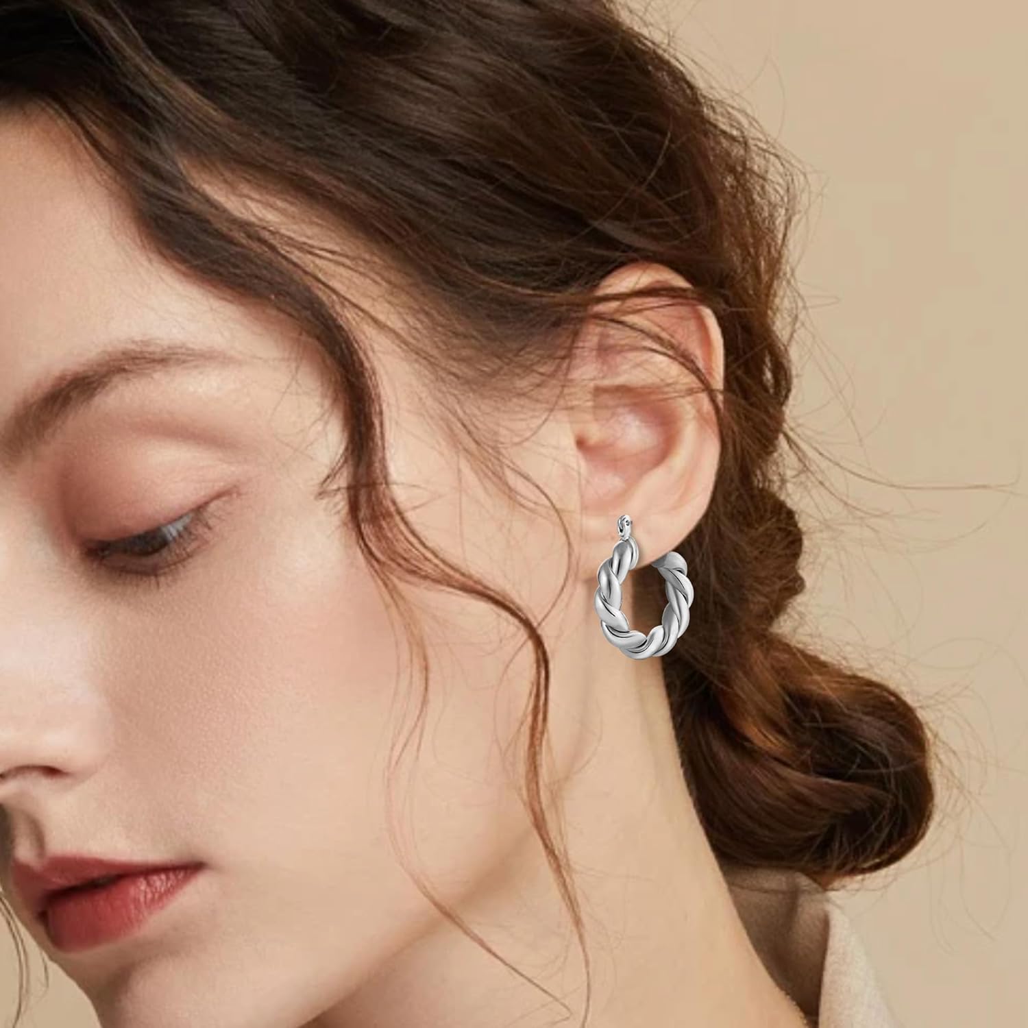 WGOUD 3Pairs 14K Gold Plated Chunky Hoop Earrings Set for Women, Trendy Hoop Earring 925 Sterling Silver Post - Hypoallergenic Thick Lightweight Twisted Hoops Dainty Gold Earrings for Women Jewelry Gifts - Image 8