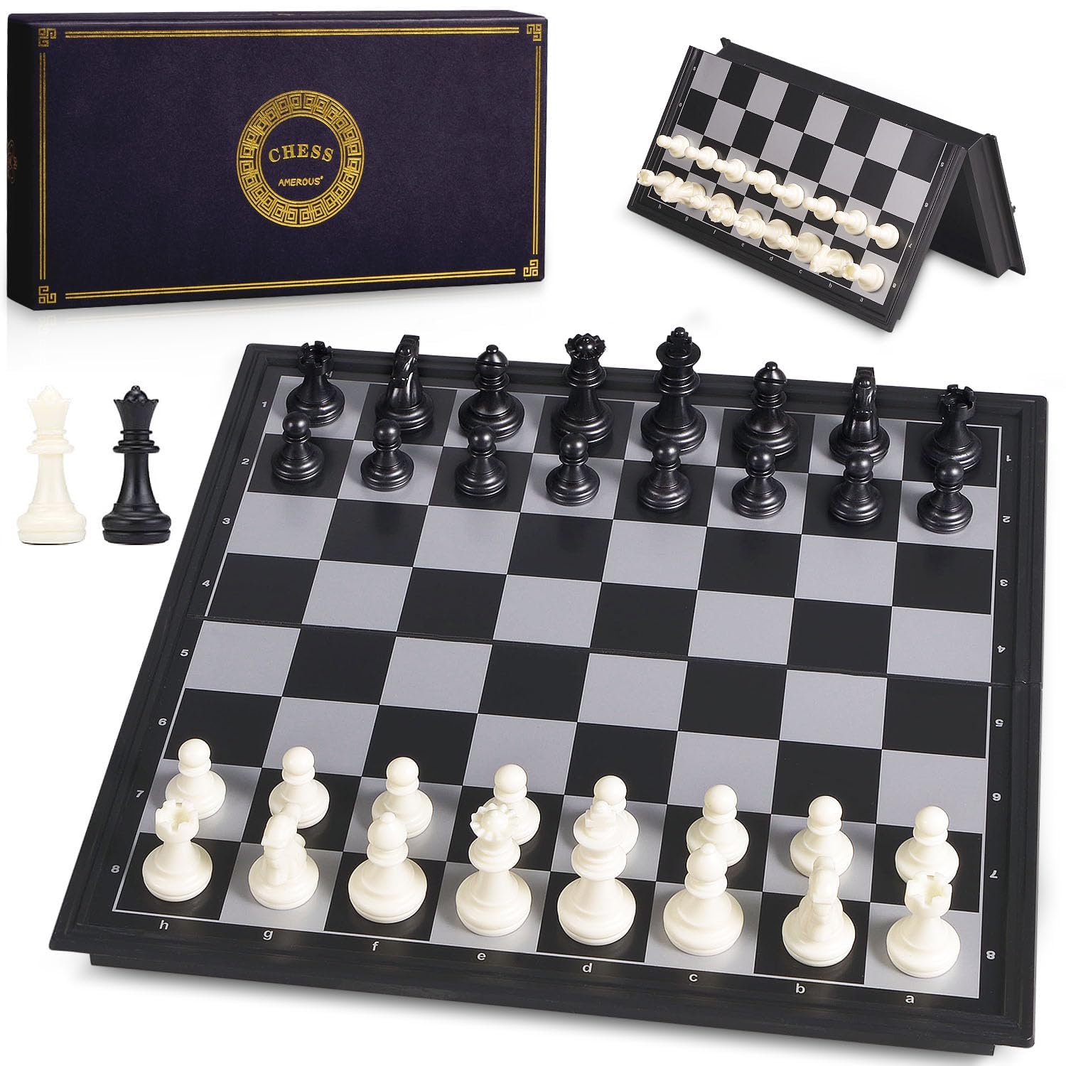 25cm Magnetic Travel Chess Set with Folding Chess Board - 2 Extra Queens - Storage Bag for Pieces - Instructions for Beginner, Kids and Adults-image-3