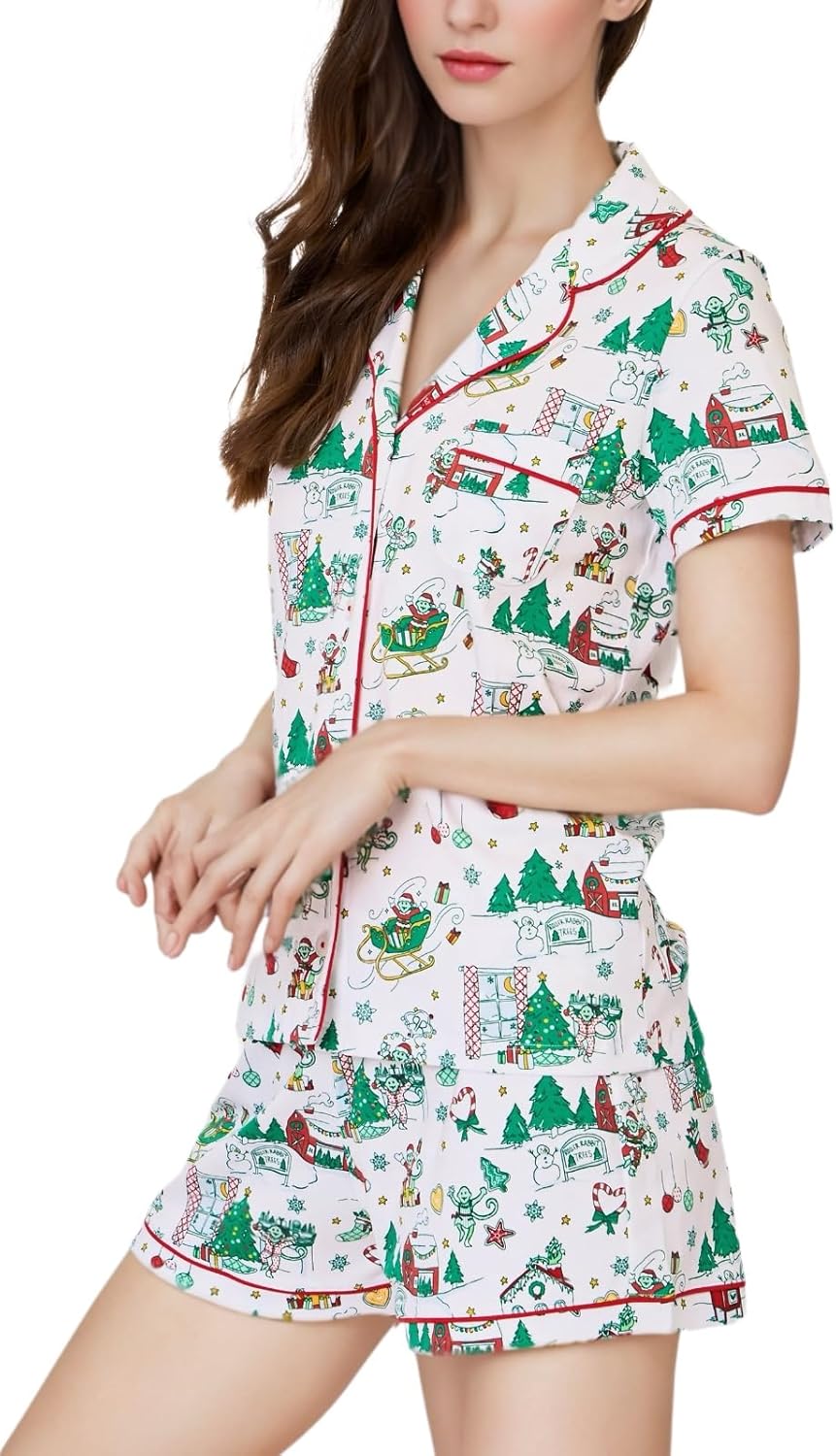 Womens Pajamas Set Button Down 2 Piece Cute Monkey Bunny Y2k Preppy Heart Pjs Sets Lounge Comfy Sleepwear - Image 2