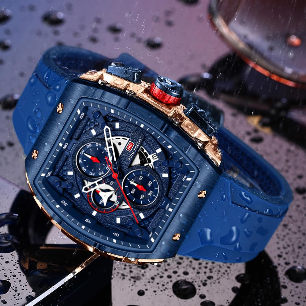 FORSINING Mini Focus Orologio Uomo Sportivo alla Moda, Orologio Cronografo al Quarzo Impermeabile con Funzione Luminosa e Calendario, Cinturino in Silicone Morbido, Orologio Casual per Uomo