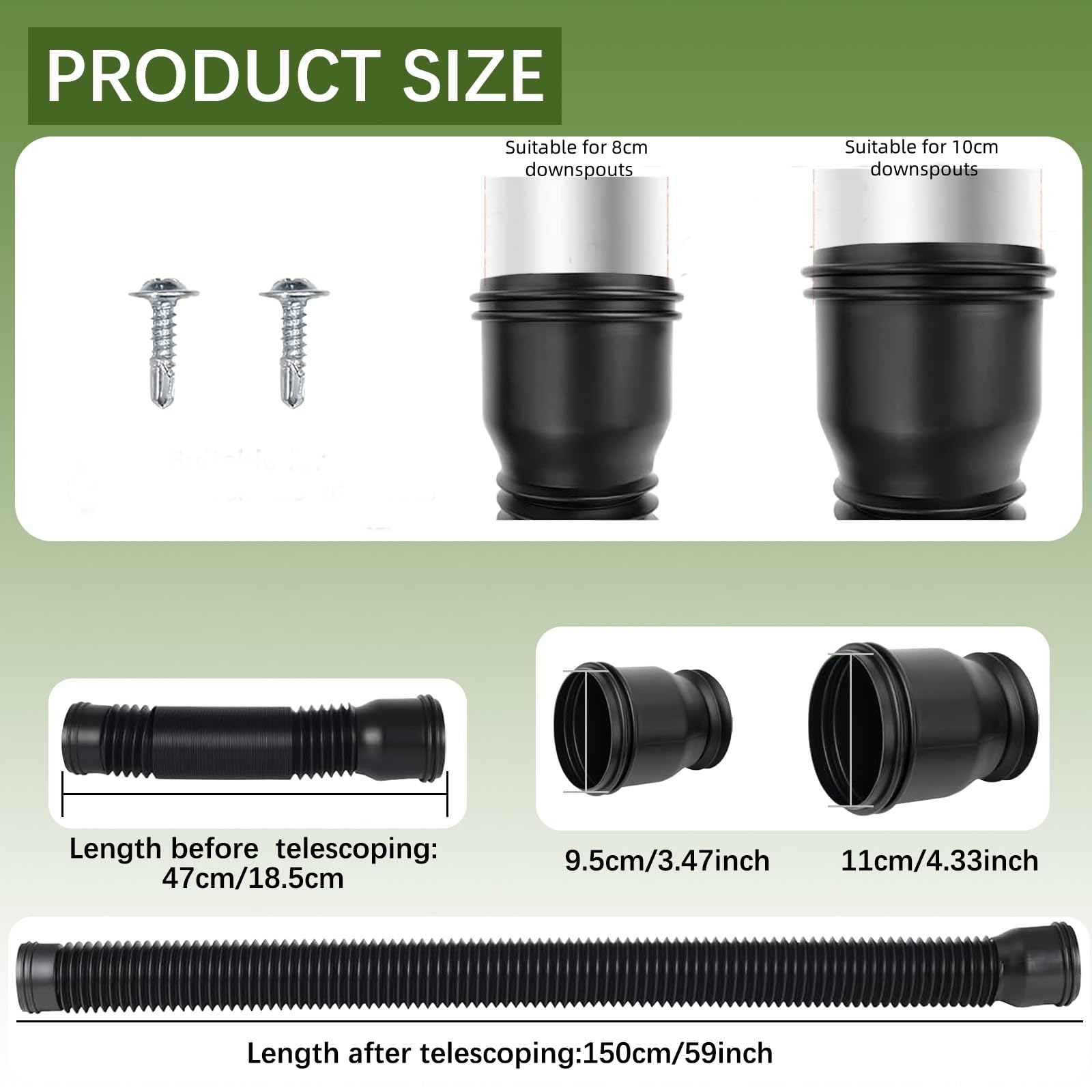 1pcs Extensions de Tuyau de Descente de Gouttière, Rallonge de Tuyau de Drainage d'eau de Pluie de 47 à 150 cm, Connecteur De Vidange Bec Gouttière Extensible Rétractables Flexibles, Noir