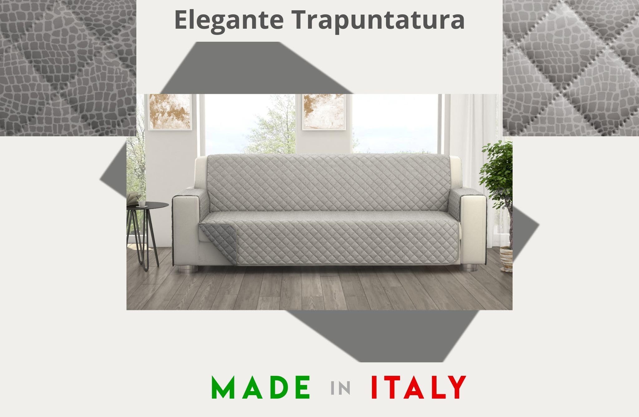 LARA MORADA - Copridivano 4 Posti Salvadivano Trapuntato Double Face Protezione Antimacchia e Antigraffio per Cani e Gatti, MISURA: 220x220 cm, Elegante, Reversibile, Resistente Elisa Grigio/Grigio T