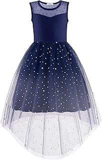 Girls Dresses Formal Party Wedding Tulle Sleeveless Contrast Mesh High Low Dress with Belt - Buy now