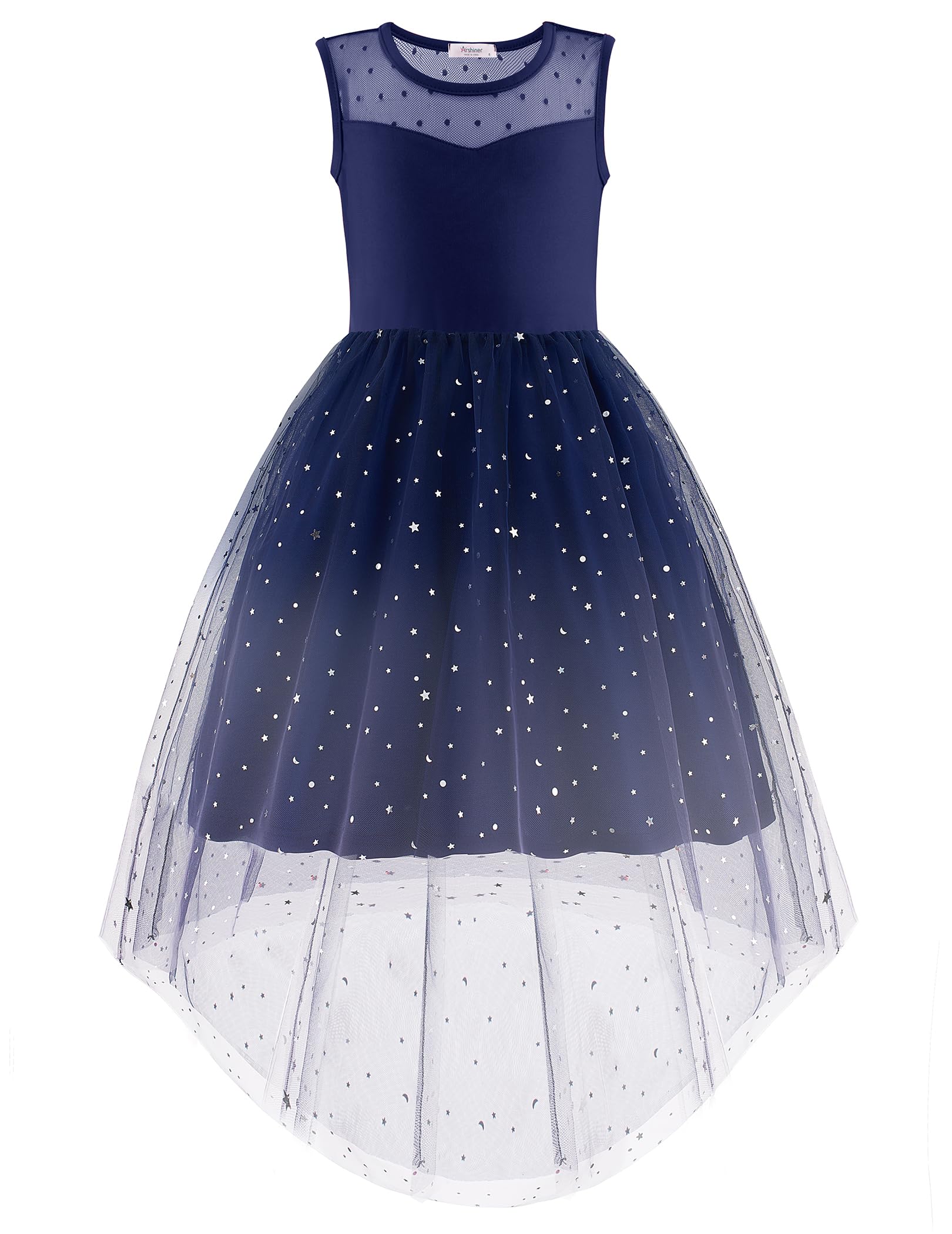 Arshiner Vestito da bambina, senza maniche, estivo, per feste, matrimoni, comunioni, damigelle, damigelle, ragazze, abito in tulle, con orlo asimmetrico e cintura, 6-15 anni
