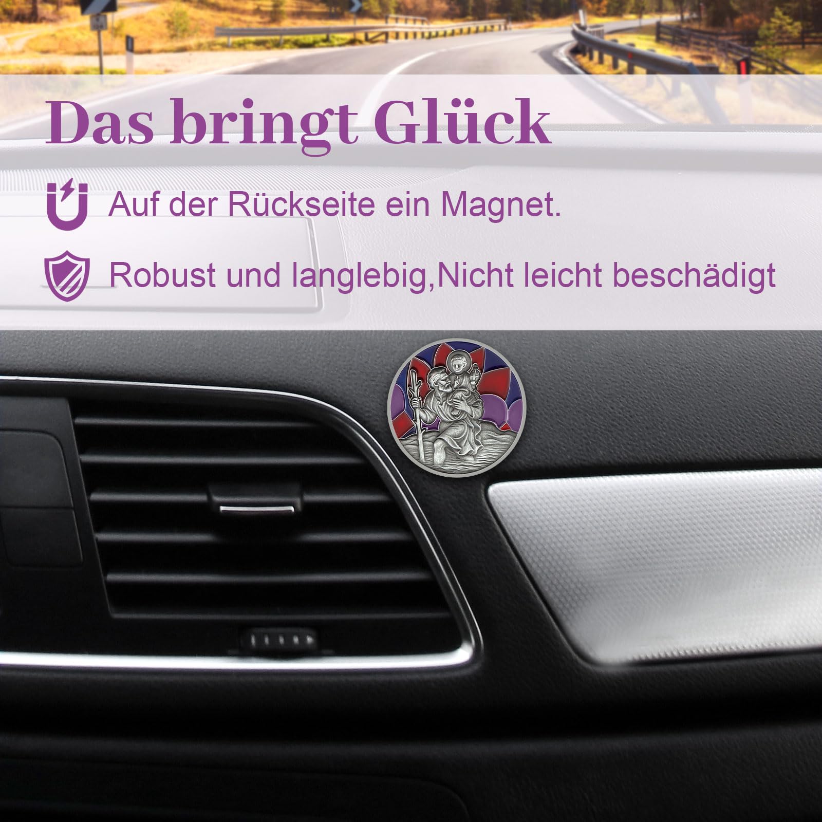 DXLing Placa de San Cristóbal para Coche Ø 4 cm Medalla de San Cristóbal para protegernos y Venir a casa Imán de Coche de San Cristóbal con imán Bolsa de Terciopelo y Pegatinas Adhesivas de Doble Cara — view 5
