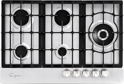 Empava Placa de cocina integrada de 30 pulgadas en acero inoxidable con 5 estufas de gas incluyendo un quemador de potencia de 18000 BTU, 30