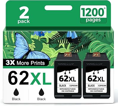 62 62XL Ink Cartridges Black Replacement for HP Ink 62 XL to 7640 7645