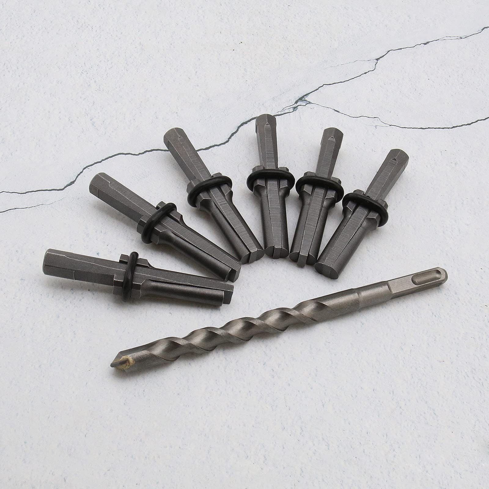Juego de 7 piezas de 16 mm de cuñas de plumas, enchufe Chop, 5/8 pulgadas, separador de piedra, hormigón, mármol, piedra de roca, herramientas de mano, 16 x 200 mm, taladro de martillo