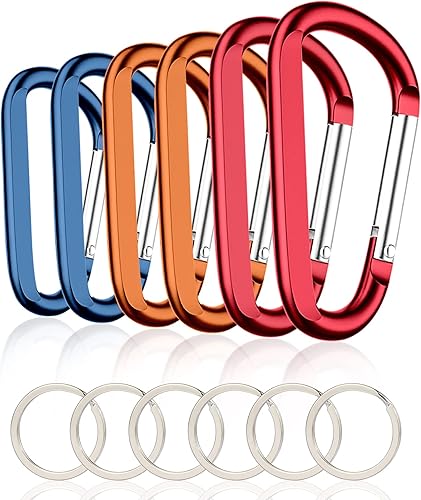 Miniatura 15 de Clip tipo mosquetón (6 unidades), mosquetón grande de aluminio con forma de anillo en D de 3 pulgadas, con 6 ganchos de llavero (Negro)