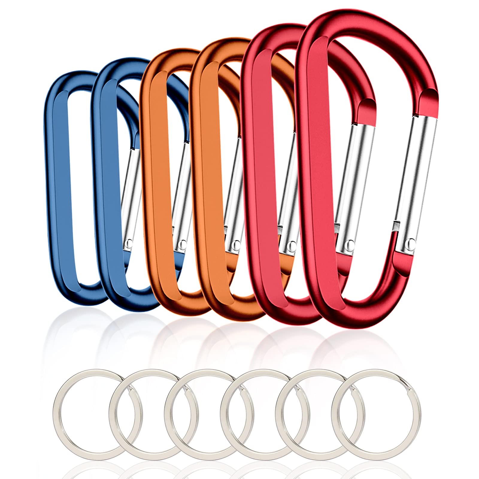 View 1 of ***MISSING PARTS***CampTek 6-Piece Carabiner Clip Set with Key Rings, 3" Aluminum