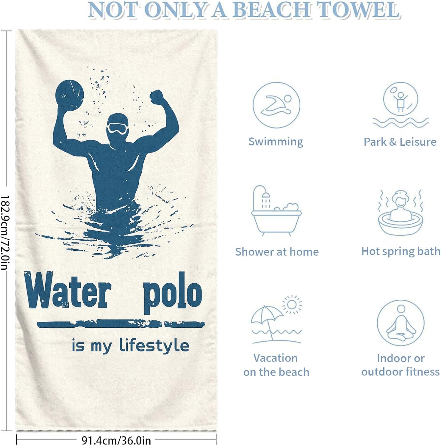 Water Polo Pattern Beach Towel Lightweight Soft Extra Large Oversized Beach Towel 36"x72" Absorbent Quick Dry Microfiber Towels Summer Beach Pool Swim Travel (Water Polo, 36x72inch)
