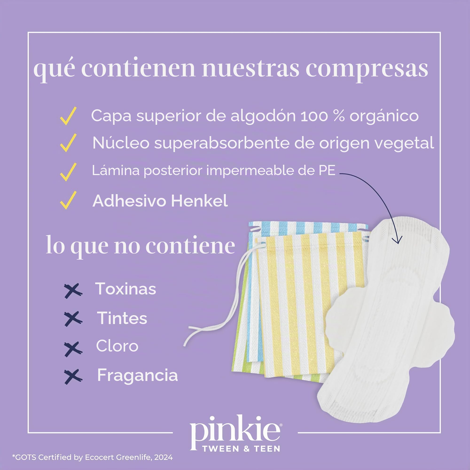Pinkie - Almohadillas de iniciación para la menstruación – Diseñadas para ropa interior más pequeña – Almohadillas de algodón orgánico para adolescentes y adolescentes con alas – Sin cloro y sin