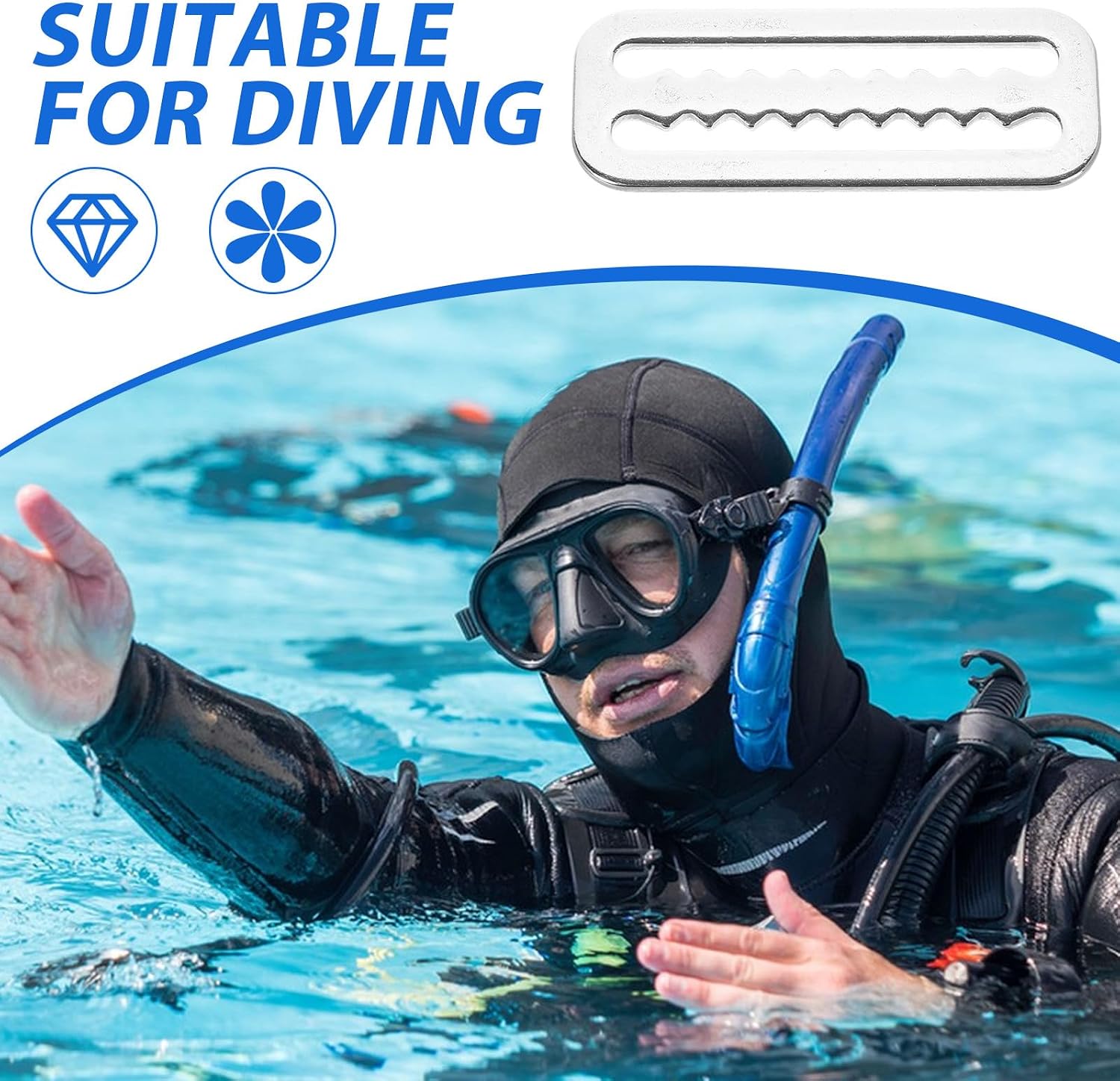 8pcs Stainless Steel Diving Weight Belt Retainers - 50mm/2'' Metal Webbing Keeper Clips for Outdoor Scuba Equipment - Scuba Belt Keepers with Teeth