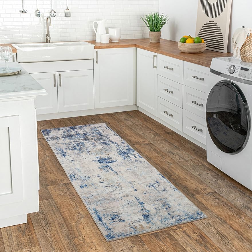 Miniatura 5 de Alfombra de pasillo de 2 x 6 pies, antideslizante, lavable a máquina, alfombra tradicional para pasillo, cocina, dormitorio, sala de estar (azul