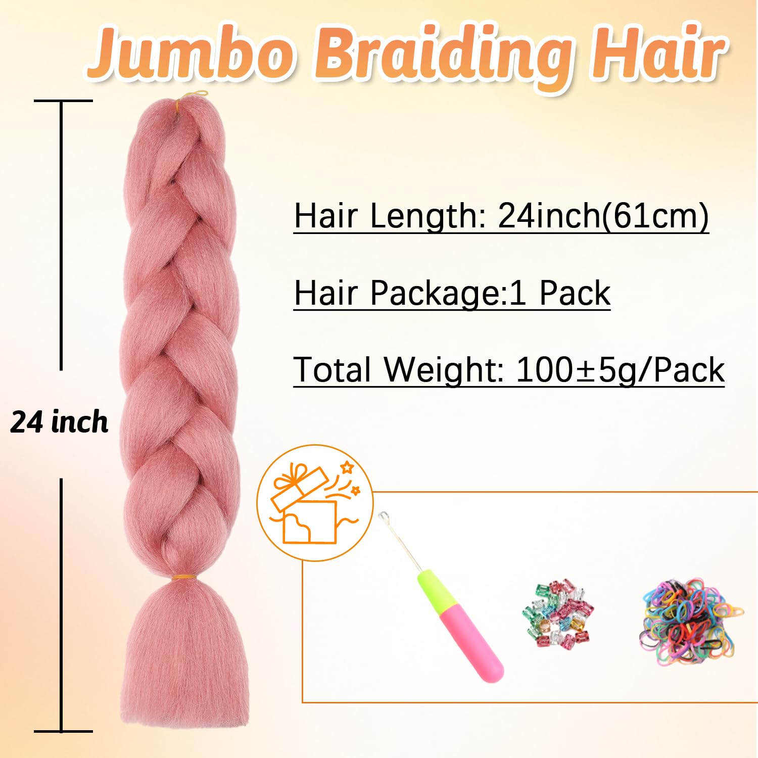 ShowJarlly Capelli per Treccine Africane Jumbo Treccia Capelli 24" Morbido Extension per Treccine Africane 1 Pack Treccine Africane Extension Capelli（Rosa#）