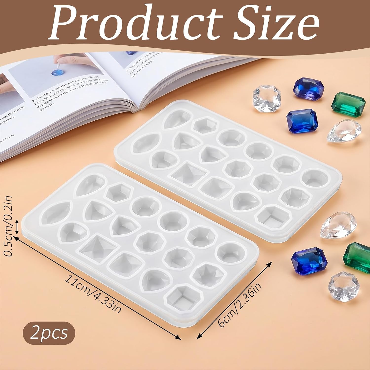 2 Pcs Gemstone Silicone Mold, Resin Jewelry Molds Silicone Pendant Epoxy Molds Jewelry Casting Mold for Making Earrings Jewelries Making DIY Crafting Projects