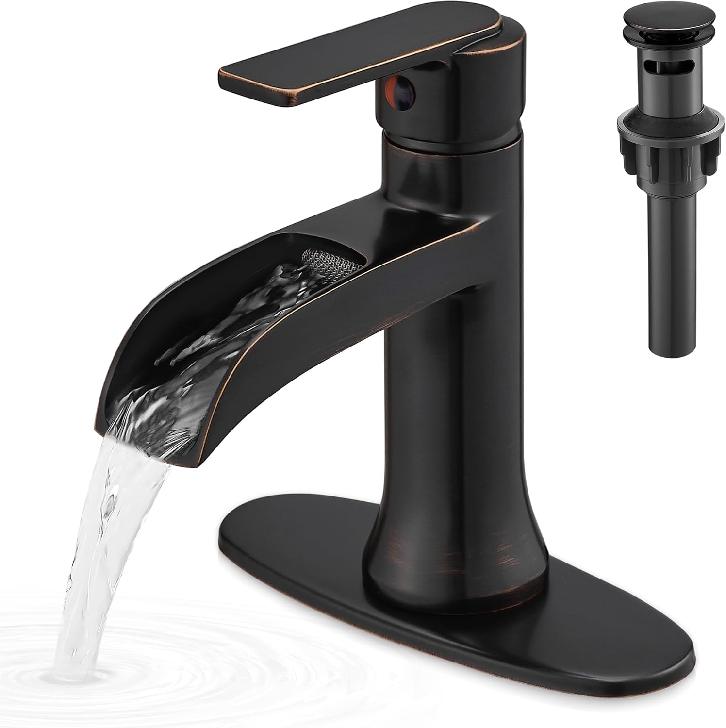 Waterfall Bathroom Sink Faucet Bronze, Brass Single Handle Bathroom Faucet 1 Hole or 3 Hole, Oil Rubbed Bronze Waterfall Tub Faucet 3 Hole, Brass High Flow Roman Bathtub Faucet