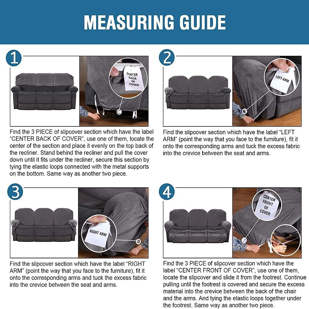 Luxury Recliner Slipcover Velvet Stretch Recliner Chair Cover Super Soft Recliner Sofa Cover Reclining Couch Cover for Kids and Pets (Color : Gray, Size : 3 Seater)