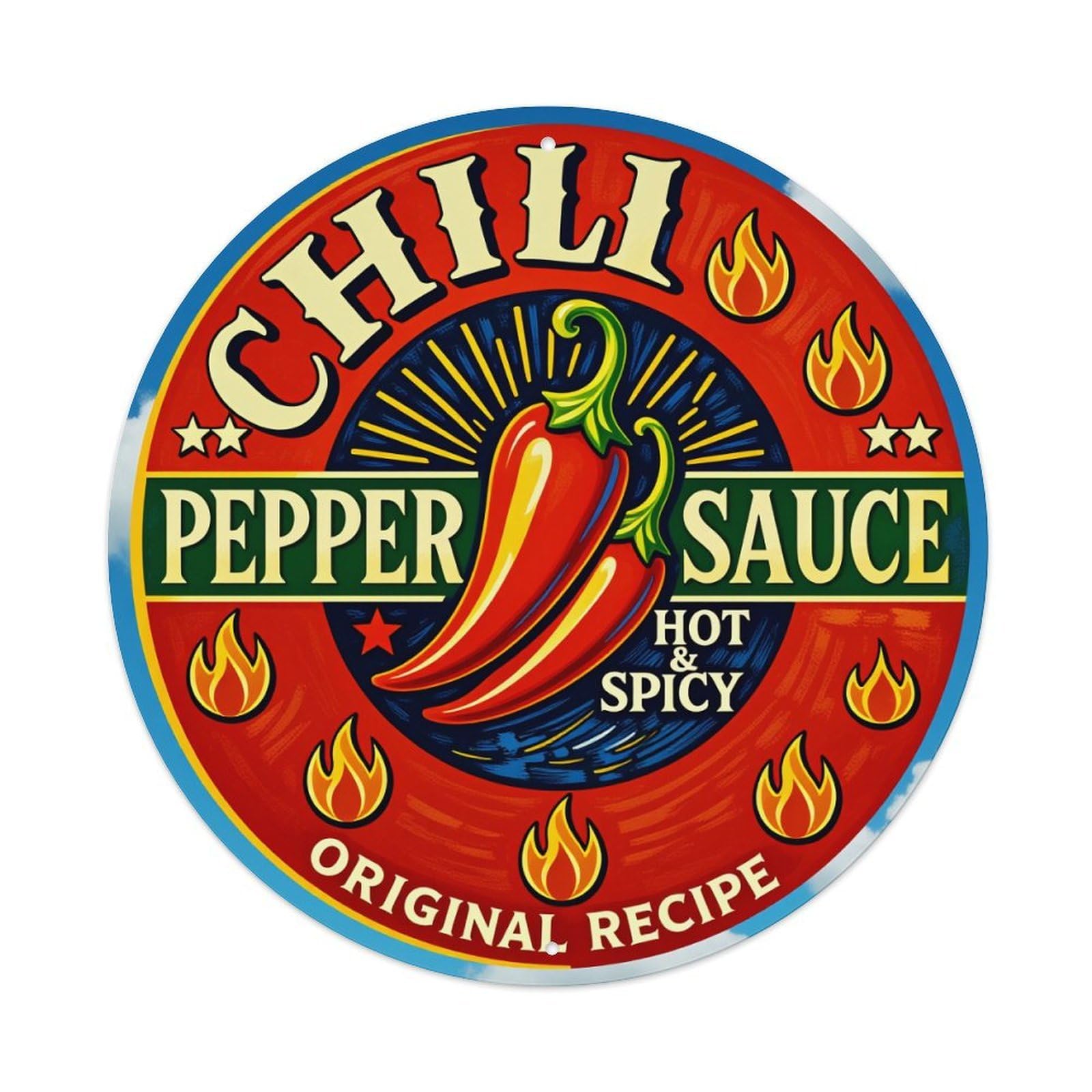 Chili Pepper Sauce Hot Spicy Original Recipe Metal Tin Sign Vintage Garden Bedroom Cafe Bar Man Cave Home Wall Decor Metal Poster 8x8 inches
