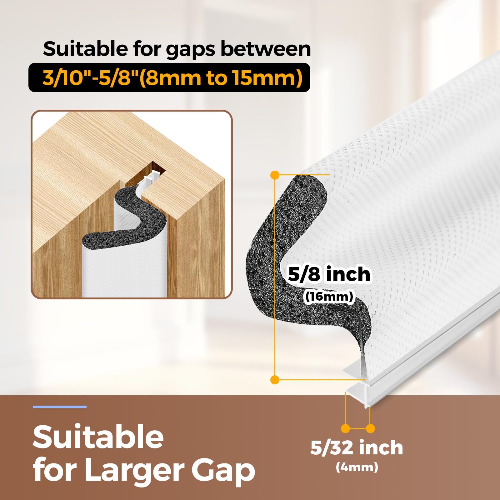 40FT Weather Stripping Door Seal, Kerf Style Foam Strip for Large Gaps, with Scraper Tool for Exterior and Interior Frames, White - 5