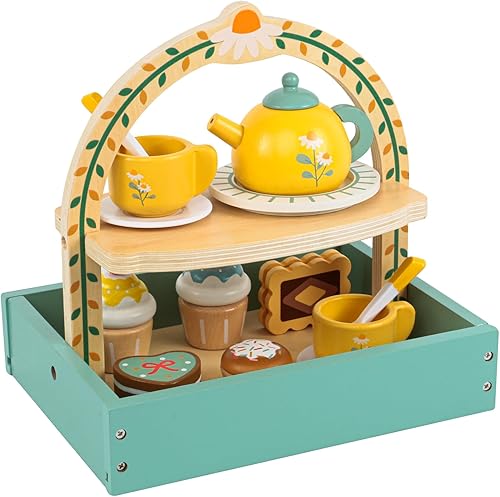 Miniatura 1 de Juego de té de postre de madera para niñas pequeñas, juego de té para niños, juego de té para niños pequeños, juguetes de madera, juegos de