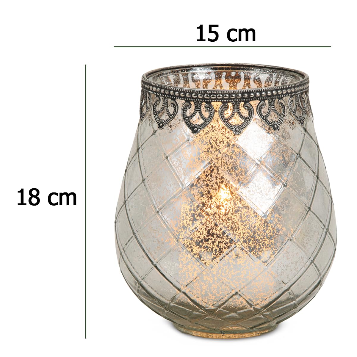 Vintage Kerzengläser Windlichter silber - 2 Moderne Windlichtgläser in 18 cm als Kerzenständer Laterne Teelichthalter - Boho Kerzenhalter Teelichtglas als Hochzeit Tisch-Deko Balkon Garten Deko