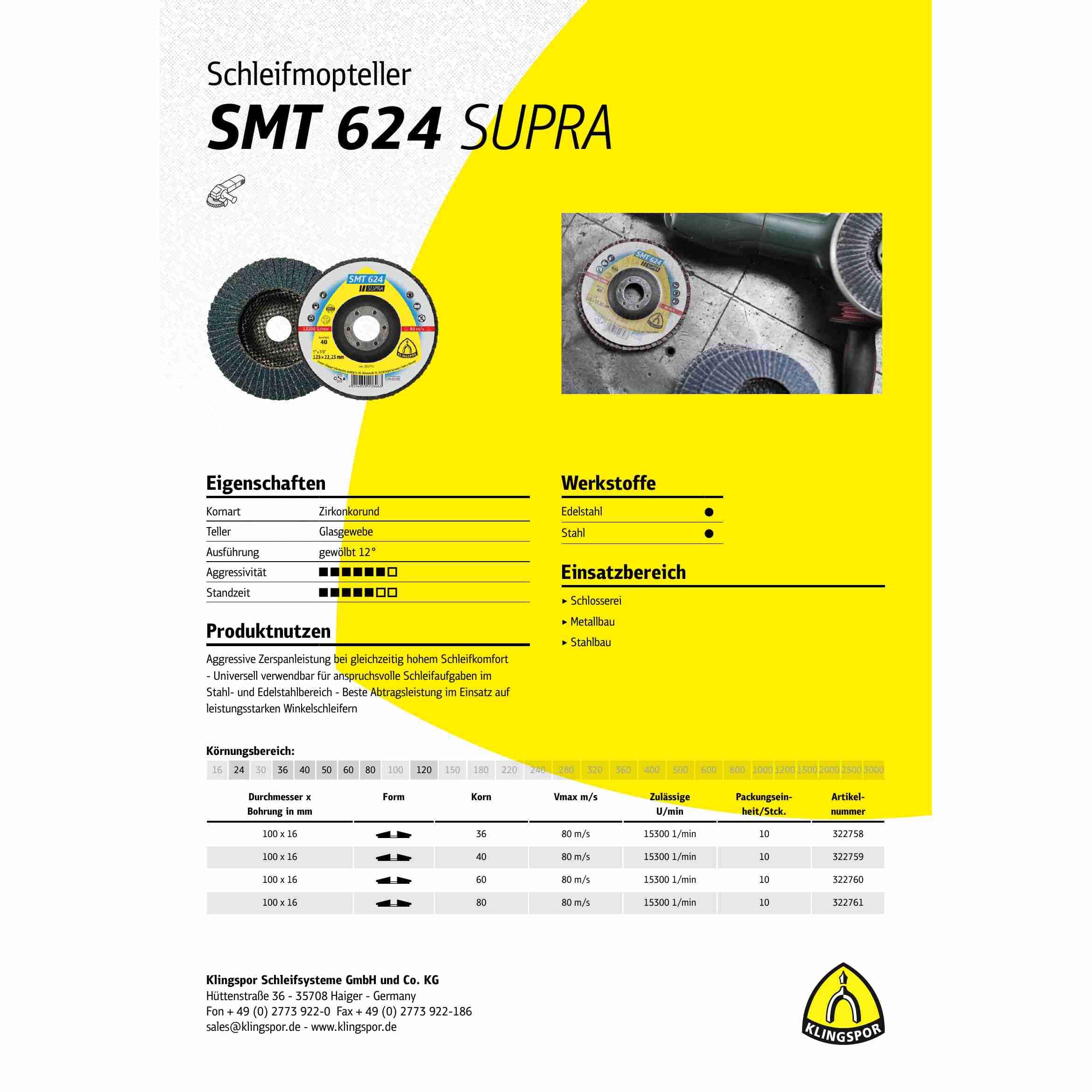 322775 Talerz do ścierania SMT 624, 125X22,23 mm, 10 szt. Ziarno: 80, wypukły