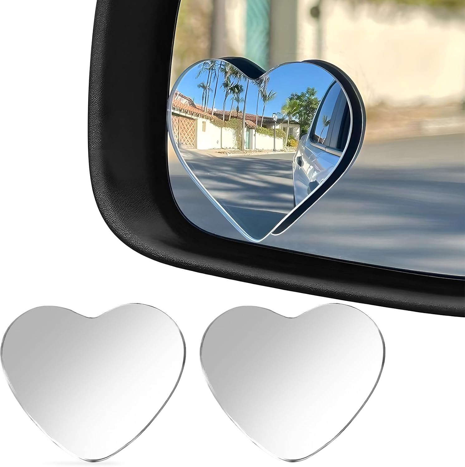 2 PCS Heart Shaped Blind Spot Mirrors, Adjustable Wide Angle Side Mirror Stick-On Blindspot Mirrors, HD Glass Frameless Convex Mirror Exterior Accessories for Car SUV Truck