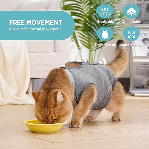 Miniatura 9 de Avont Paquete de 2 trajes de recuperación para gatos  Mameluco de gatito para gatos después de la cirugía, traje de recuperación quirúrgica de