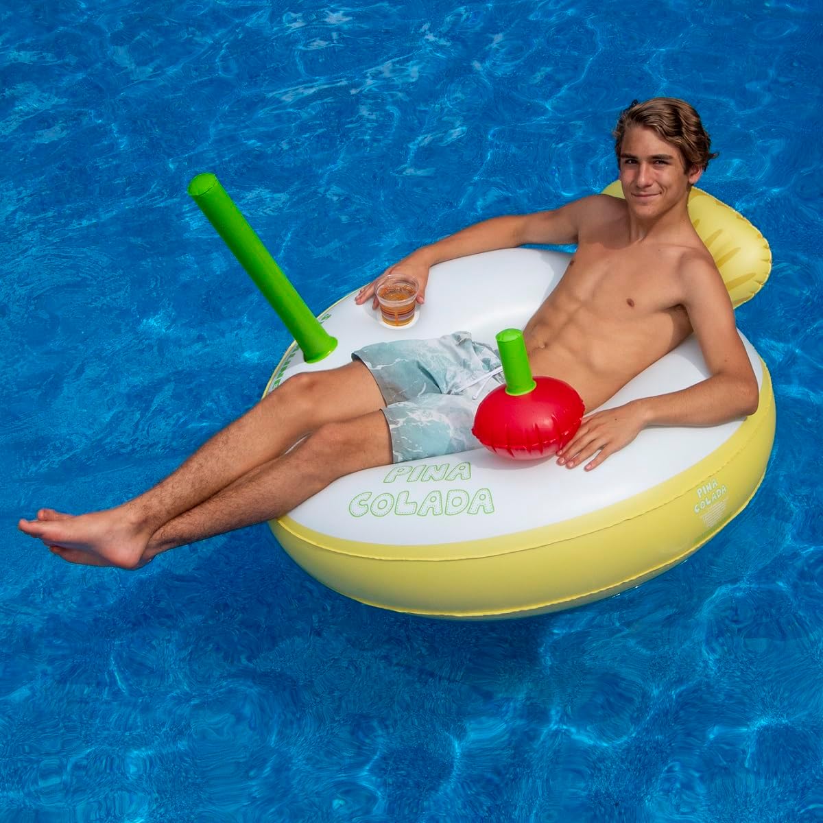 41" Yellow and White Piña Colada Inflatable Swimming Pool Inner Tube Ring Float