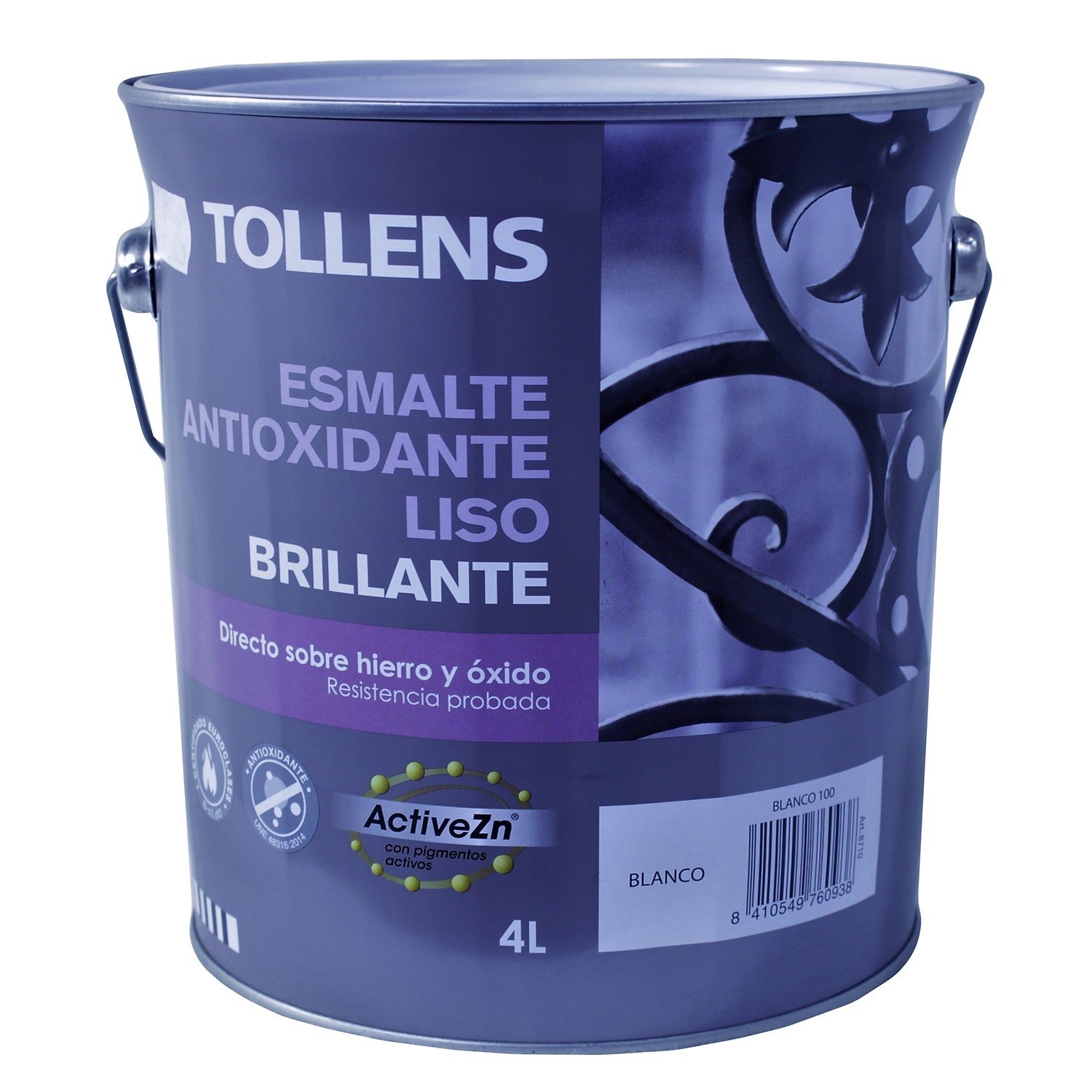 Tollens 8710 Esmalte Antioxidante Liso Brillo, Blanco, 4 l