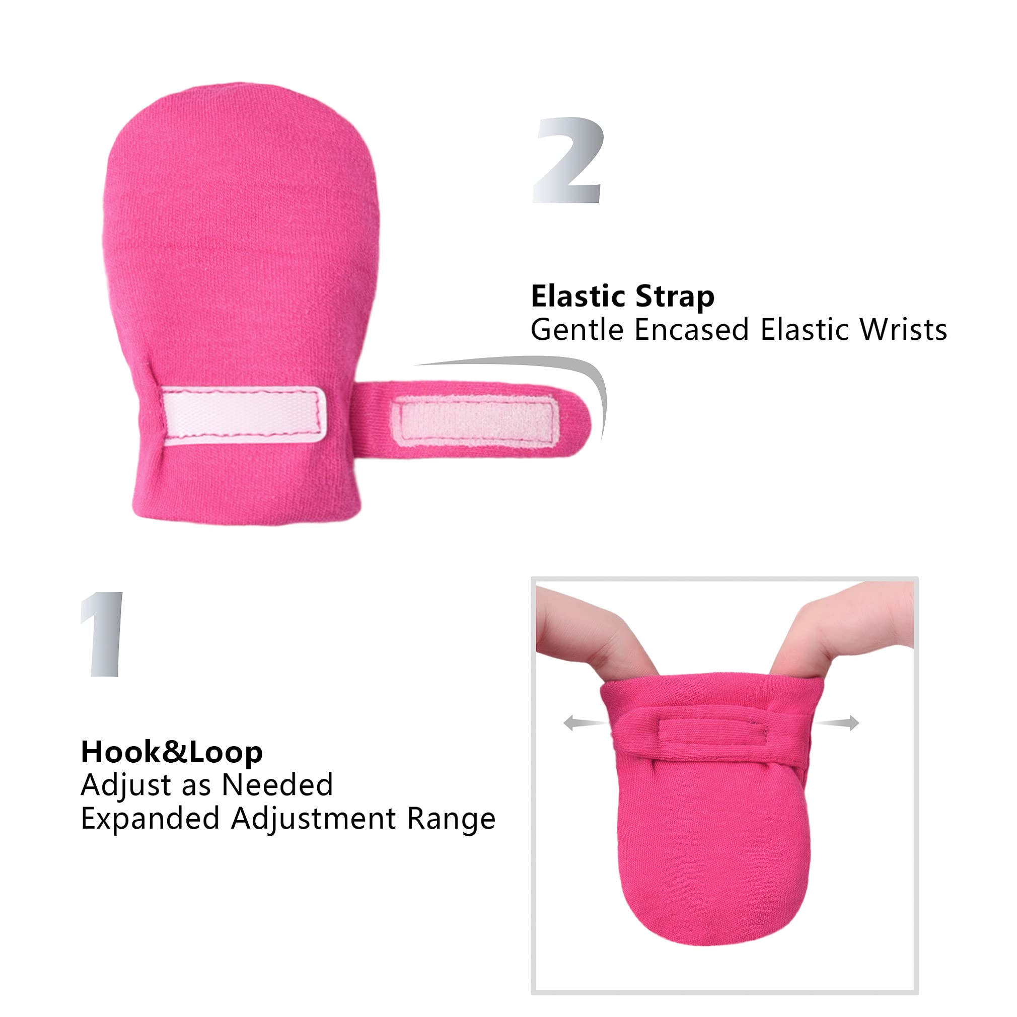Manoplas para recién nacidos sin rasguños,100% algodón transpirable,Guantes ajustables para niños y niñas, rosa/rosa, rojo , 0-3 meses