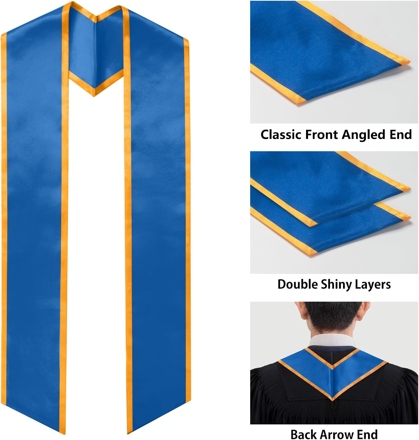 Plain Graduation Stole for Unisex Adult Angled End With Trim Graduation Sash Honor Stoles, 72" Long, 7 Colors