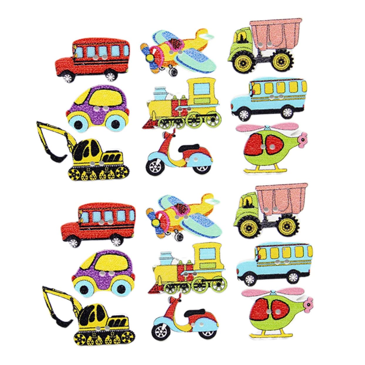 Boutons en bois thème transport DOITOOL pour couture décorative et scrapbooking (lot de 100 pcs)