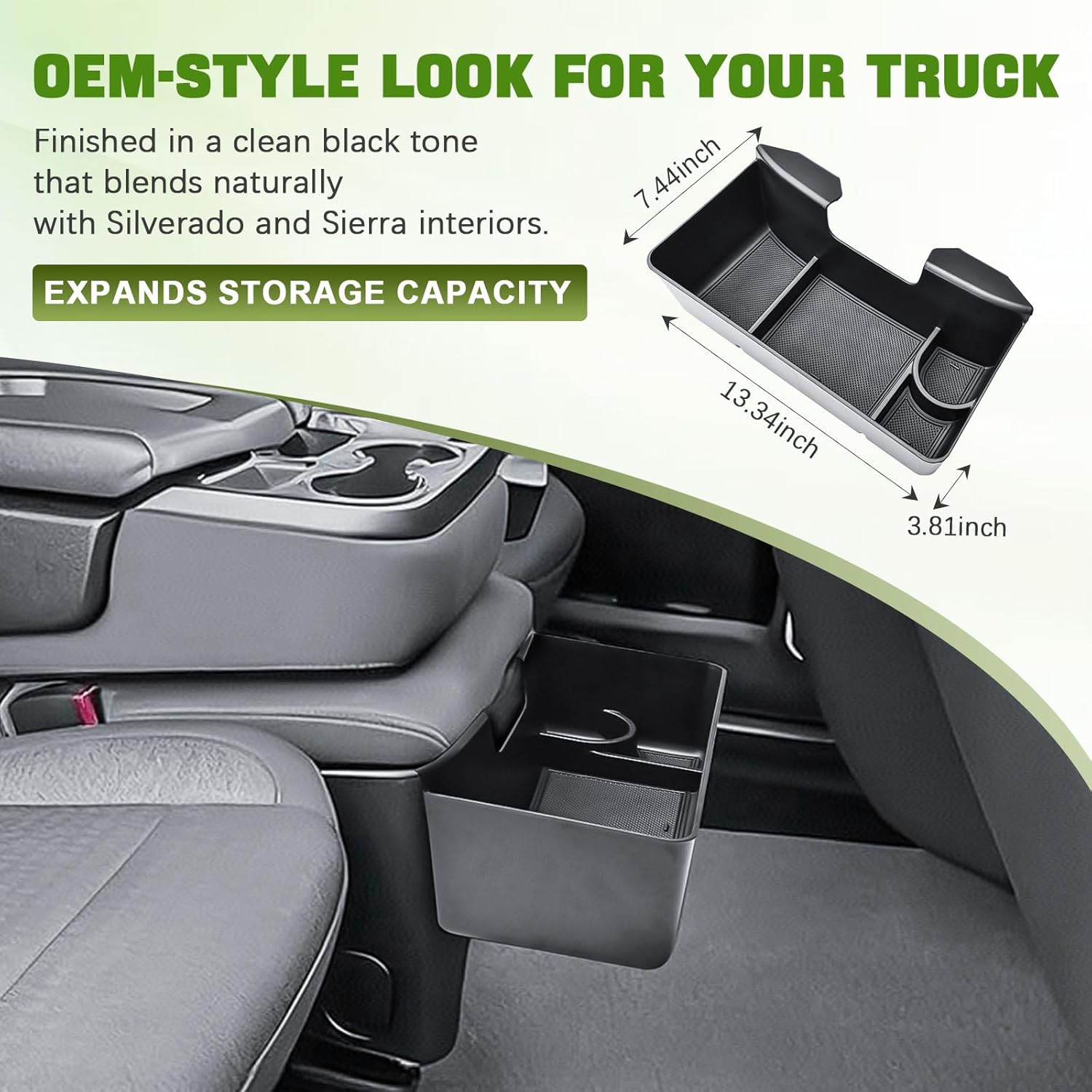 Center Console Hanging Organizer Box Compatible with 2019-2026 Chevy Silverado/GMC Sierra 1500 and 2020-2026 2500HD 3500HD Accessories Front Hanging Tray (Fit Split-Bench Folding Seat Only)