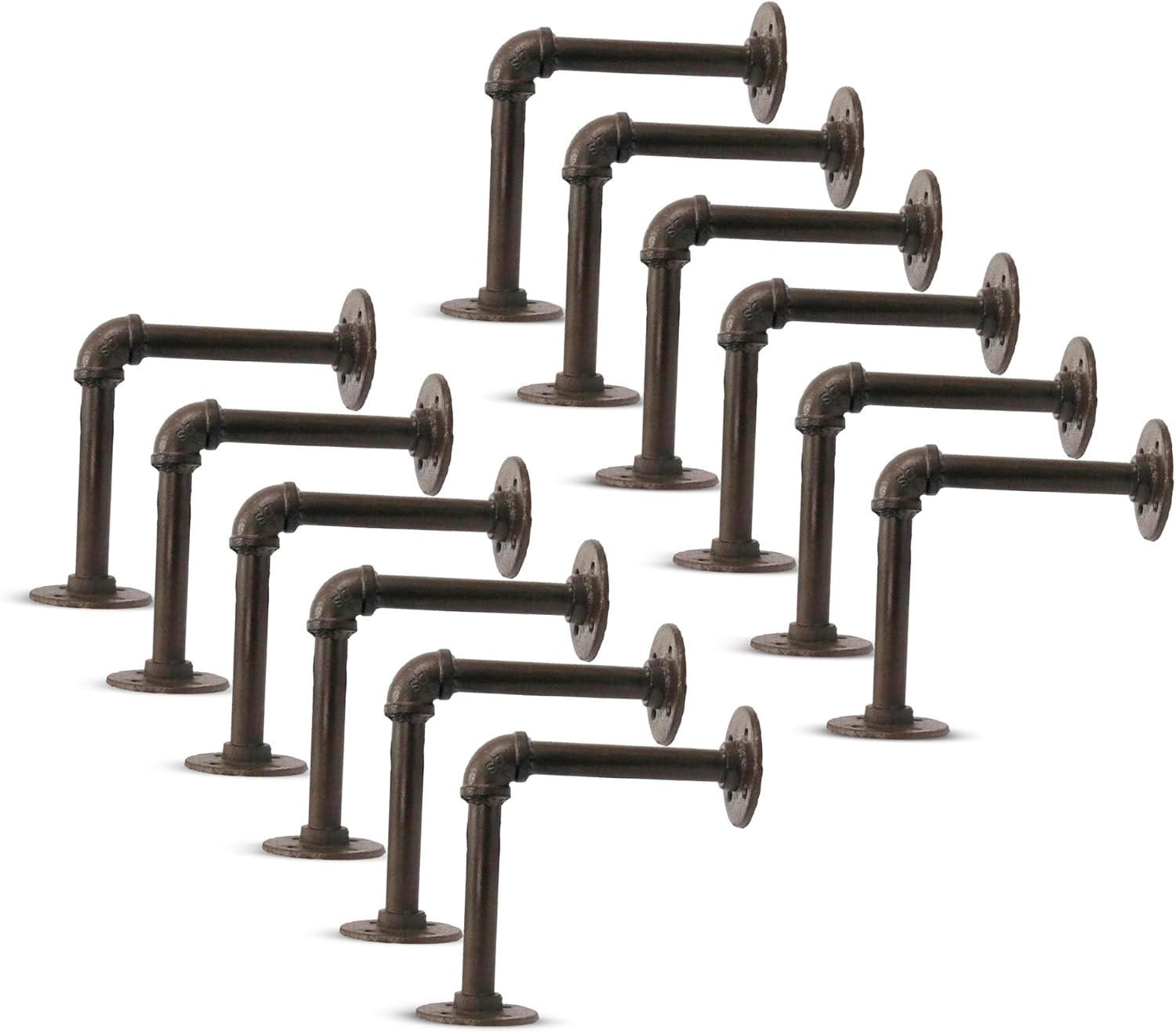 BarnwoodUSA | Industrial Flat Cast Iron Shelf Bracket | Flat Cast Iron Bracket | Wall Mounted Bracket for Rustic Style | Floating Shelf Hanging Wall Hardware | Antique Brown | 6 1/2 L | Set of 12