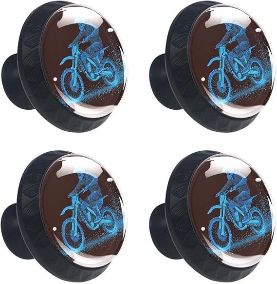 4 Pack Dirt Bike Kitchen Cabinet Knobs Round Drawer Pulls Black Dresser Cupboard Door Handles for Dresser, Kitchen and Closet with Screws