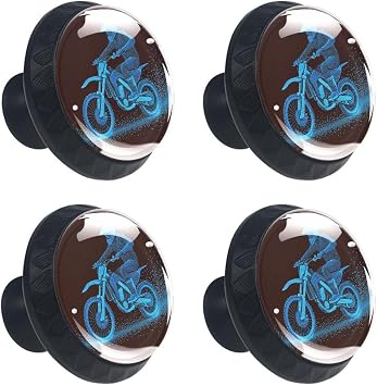 4 Pack Dirt Bike Kitchen Cabinet Knobs Round Drawer Pulls Black Dresser Cupboard Door Handles for Dresser, Kitchen and Closet with Screws