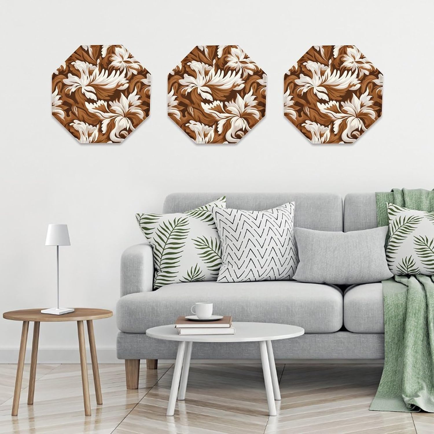 Ctagon Metal Sign for Home, Modern Display Plate for Kitchen, Brown And White Pattern Plates Accent Hanging Wall Decorations 3PCS for Living Room, Bedroom, Hallway, Hotel